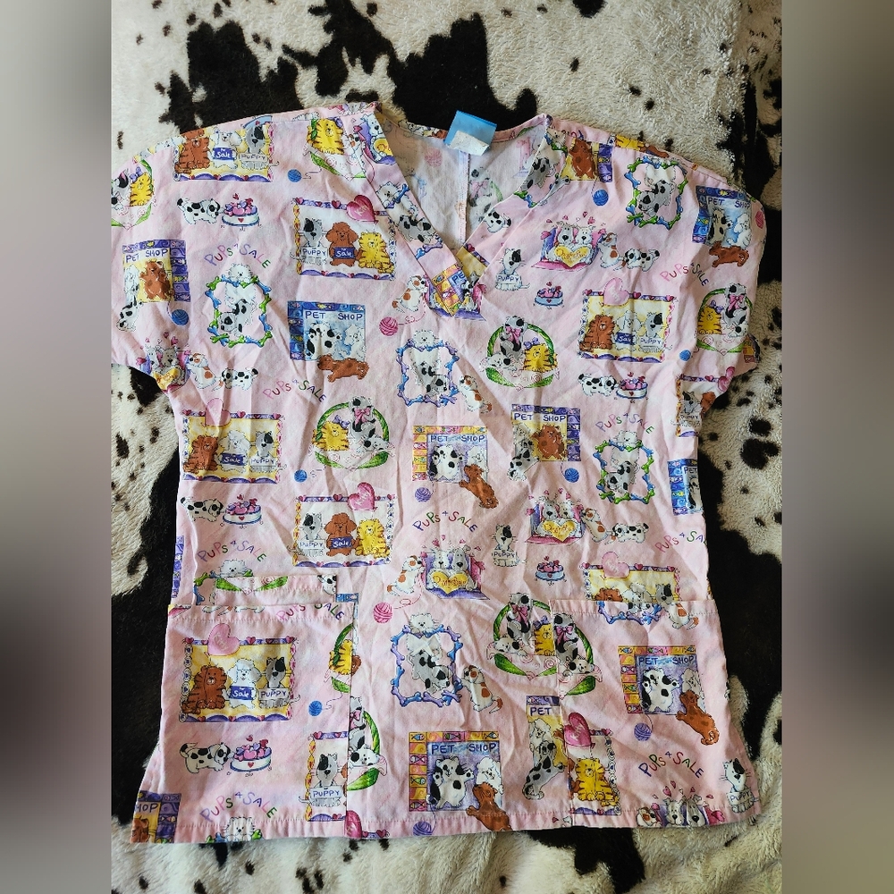 Animal Print Scrub Top - Pink